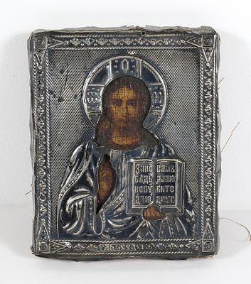 IC&Ocirc;NE &laquo;CHRIST PANTOCRATOR&raquo; 
Russie, d&eacute;but XXe si&egrave;cle
Tempera sur bois, oklad en m&eacute;tal repouss&eacute; 
