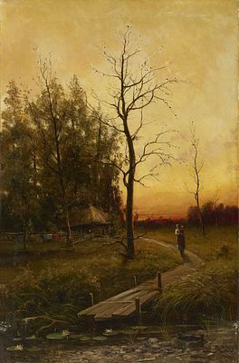 ECOLE RUSSE, XIXe si&egrave;cle
Maison en lisi&egrave;re de for&ecirc;t
Huile sur toile
Monogramm&eacute; en bas &agrave; droite 