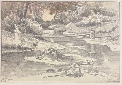 VOLKOV Efim (1844-1920)
Paysage au bord d’une rivi&egrave;re
Crayon sur papier
Sign&eacute; en bas &agrave; droit 