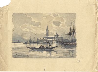 BOGOLJUBOFF Alexei (1824-1896)
Vue de Venise
Aquarelle sur papier
Sign&eacute; en bas &agrave; gauche, situ&eacute; 