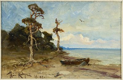 KLEVER Yuliy (1850-1924)
Sur les bords de la mer Baltique, 1892
Huile sur toile (toile d&eacute;coup&eacute;e 