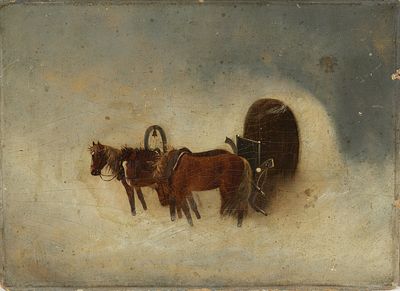 ECOLE RUSSE, XIXe si&egrave;cle
Chevaux dans la neige
Huile sur carton
27 х 37 cm
НЕИЗВЕСТНЫЙ 