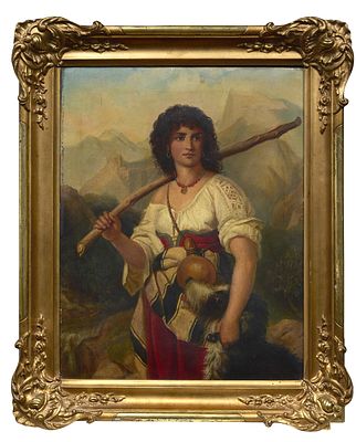 &Eacute;COLE RUSSE, XIXe si&egrave;cle
Gitane dans les montagnes
Huile sur toile
80 x 70 cm, un po&egrave;me en 
