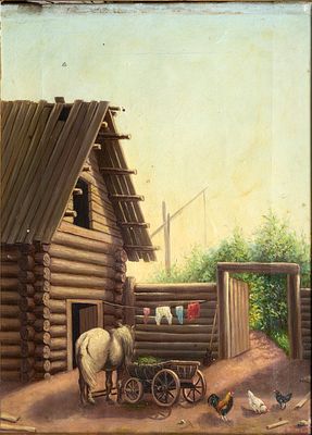 ECOLE RUSSE, fin XIXe – d&eacute;but XXe si&egrave;cle
Basse cours, 1899
Huile sur toile
Monogramm&eacute; &laquo; A.B &raquo; 