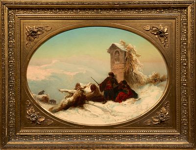 HORAWSKI Apolinary (1833-1900)
Des invit&eacute;s inattendus, 1865
Huile sur toile
Sign&eacute; et dat&eacute; &laquo; 