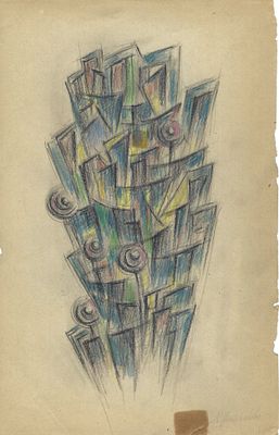 GONTCHAROVA Natalia (1881-1962)
Abstraction
Crayons de couleur sur papier
Sign&eacute; en bas &agrave; droite 