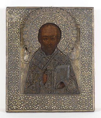 IC&Ocirc;NE &laquo;SAINT NICOLAS&raquo;
Russie, Moscou, XIXe si&egrave;cle. L’oklad est dat&eacute; de 1874.
Tempera sur bois. 