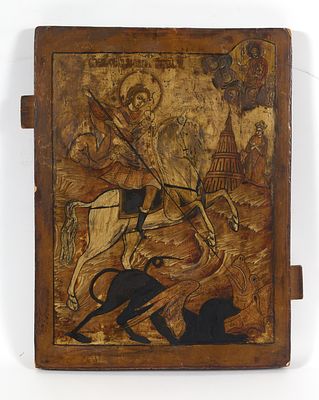 Ic&ocirc;ne &laquo; Saint Georges &raquo;
Russie, XIXe si&egrave;cle
Tempera sur bois
42 х 32 cm, en l’&eacute;tat 