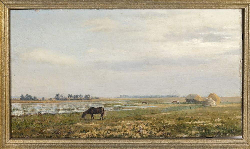 BITNIN Nicolas (XIXe)
Cheval dans un champ
Huile sur bois
Sign&eacute; en bas &agrave; droite
20 х 34,5 cm 