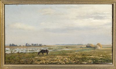 BITNIN Nicolas (XIXe)
Cheval dans un champ
Huile sur bois
Sign&eacute; en bas &agrave; droite
20 х 34,5 cm 