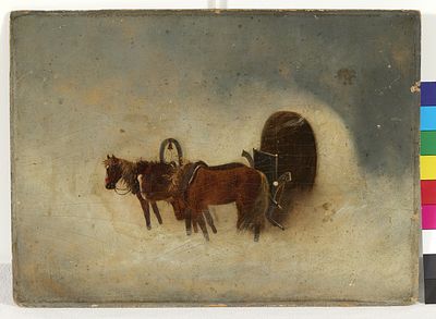 ECOLE RUSSE, XIXe si&egrave;cle
Chevaux dans la neige
Huile sur carton
27 х 37 cm
НЕИЗВЕСТНЫЙ 
