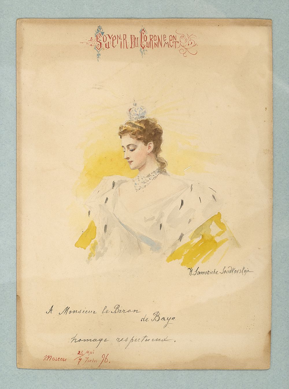 SAMOKICH-SOUDKOVSKAYA Elena (1863-1924)
Souvenir du couronnement. Portrait de l’imp&eacute;ratrice 