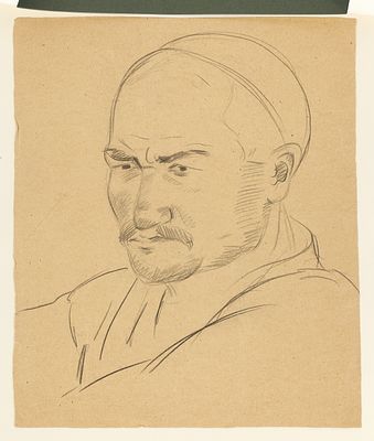 KARAKHAN Nikola&iuml; (1882-1948)
Portrait d’un homme ouzbek 
Plusieurs croquis de visages au dos 