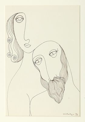SIDUR Vadim (1924-1986)
Couple amoureux, 1979
Encre sur papier
Sign&eacute; et dat&eacute; &laquo; 79 &raquo; en bas &agrave; 