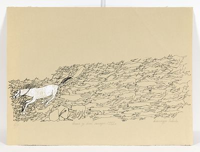 SEMENOVA Alexandra
LOT : 1) Cheval et chiens sauvages, 1991. Lithographie, sign&eacute;, annot&eacute;, dat&eacute; 