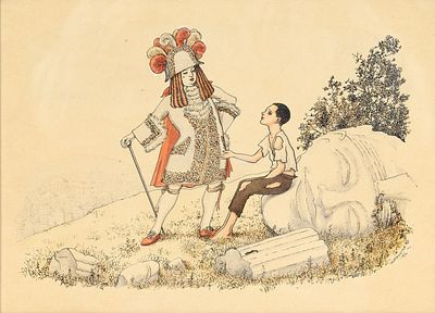 BIELKINE Wladimir (1895-1967)
LOT : 1) Sc&egrave;ne d’un conte. Lithographie, annot&eacute; en allemand 
en 