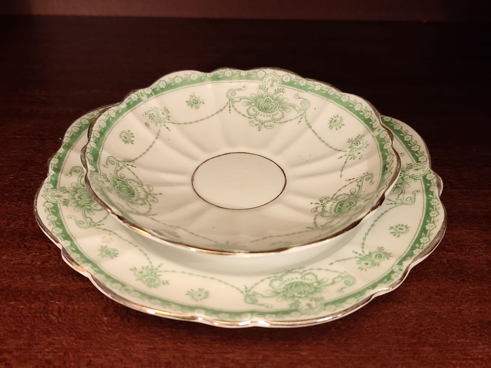 Vintage C&E Victoria bone china saucer and side plate.