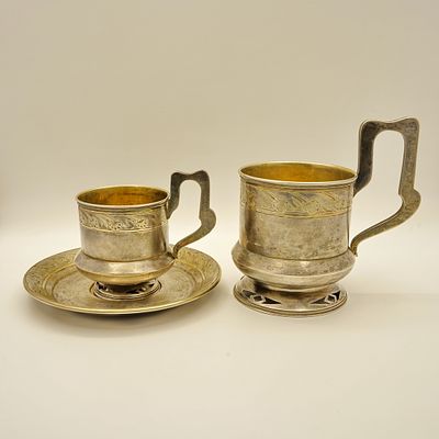 1899-1908гг Редкий комплектный набор. Кофейная пара и подстаканник. Серебро 84. Модерн. Серебро