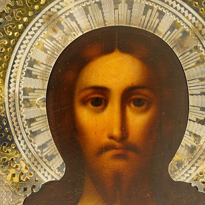 1908-1917 Красивая икона Господь Вседержитель. Оклад серебро 84. Недорого!. Размер 27 х 22,5см. 