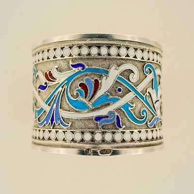 1898-1908 Красивое, зимнее кольцо для салфеток. Серебро 84. Эмаль. Диаметр 4,5см, высота 3,5см 