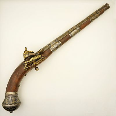 1853г. Великолепный кавказский кремневый пистолет. Музейная редкость. Серебро. Золото. Редкий 