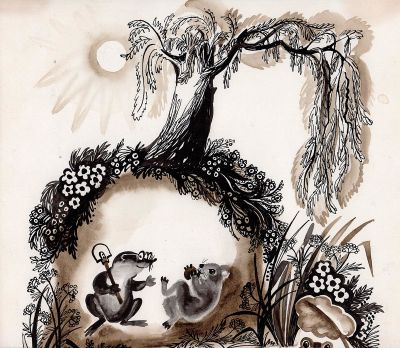 Ивашенцева А.В. Беседа. Иллюстрация к стихам В. Бюрикова для журнала "Костер". 1975 г. Бумага 