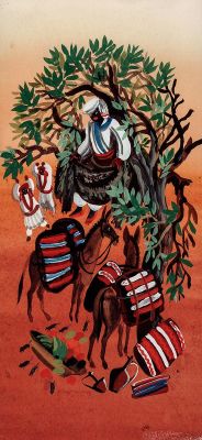 Ивашенцева А.В. На дереве. Иллюстрация для журнала "Костер". 1984 г, №1. Бумага, тушь, гуашь. 