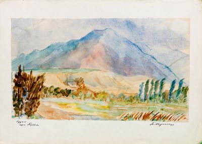 Кафенгауз Т.А. Судак гора Перчем. 1920-е г. Бумага, акварель. 20,5х35,5 см. Рисунок наклеен на 