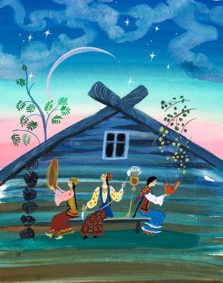 Коковкин А.В. Три девицы. Иллюстрация к книге "Белая лебедь" , Сказки народов РСФСР. Москва : 