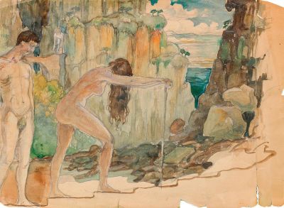 Коновалова А.С. Изгнание из рая. 1900-е г. Бумага, карандаш, акварель. 25,3х34,3 см. Надрывы по 