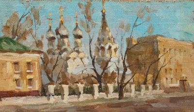 Кулаков А.А. Ордынка. 1996 год. Холст на оргалите, масло. Холст 19х36 см, оргалит 30х39,7 см. 