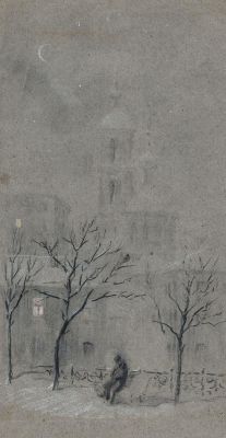 Заболотский Н.Н. Ночь. Одиночество. 1950-гг. Бумага, уголь, мелки. 39х20,6 см. На обороте 