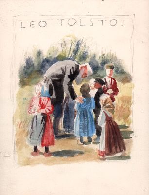 Устинов Н.А. Вариант обложки к книге Л. Толстого "Рассказы и сказки для детей". Бумага 