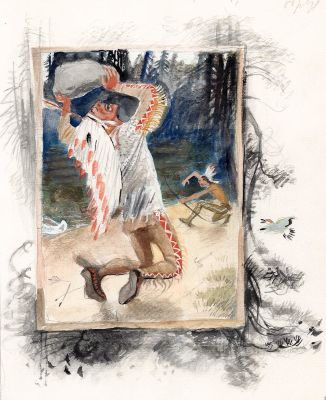 Устинов Н.А. Выстрел. Вариант иллюстрации к книге Г. Лонгфелло "Песнь о Гайавате". Бумага 