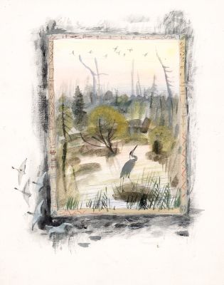 Устинов Н.А. Цапля на болоте. Вариант иллюстрации к книге Г. Лонгфелло "Песнь о Гайавате". 