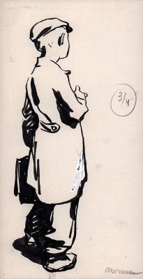 Фридман Р.А. Школьник. Иллюстрация к журналу "Костер". Бумага, тушь, перо. 19,5х10 см. Хорошая 