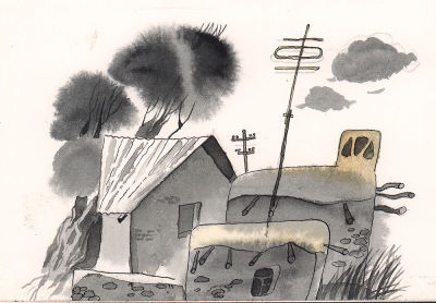 Халилов Ф. Старые дома. Оригинал иллюстрации к сборнику стихов "Звонкое детство", Москва, - 