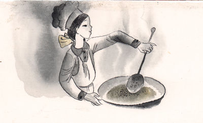 Халилов Ф. Юная повариха. Оригинал иллюстрации к сборнику стихов "Звонкое детство", Москва, - 