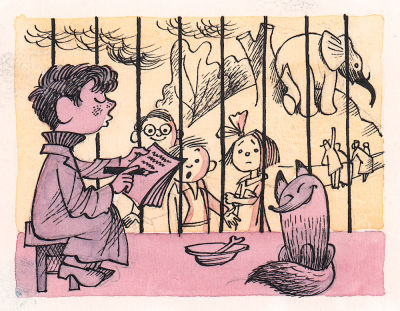 Чижиков В.А. В зоопарке. Оригинал книжной иллюстрации к детскому журналу Мурзилка. 1970-е гг. 