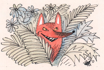 Чижиков В.А. Лиса и жучок. Оригинал книжной иллюстрации к детскому журналу Мурзилка. 1970 г. 