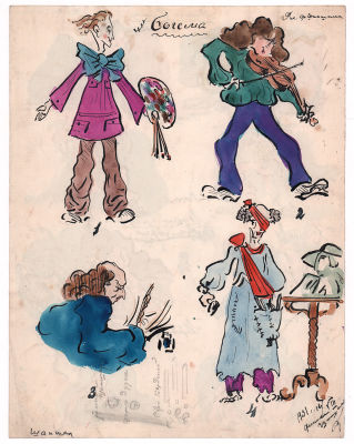 Шапшал Ф. Двусторонний рисунок. Богема. Мужи Рима, Патриции, Мужи Греции, Мужи Спарты. 1931 г. 