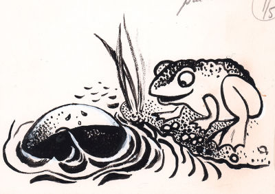 Яблонская Е.Н. Лягушка и мяч. Иллюстрация к книге Н. Забила "Катруся уже большая" М. "Детская 