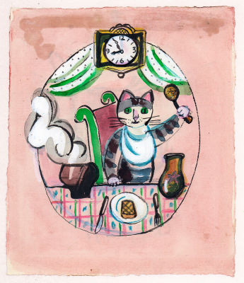 Претро К.Г. За столом. Оригинал иллюстрации к книге считалок и потешек "Заяц белый, куда 