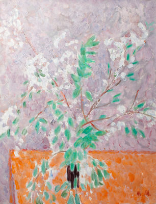 Митурич М.П. Вазочка с цветами на столе. 2002 г. Холст на подрамнике, масло. 90х70 см. Подпись 