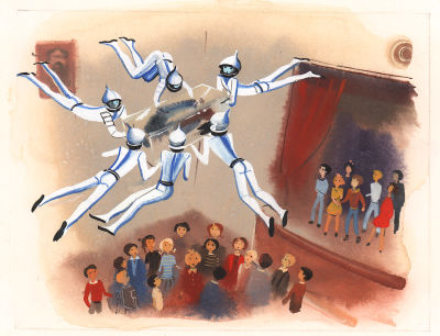 Гуревич Б.А. Полет в актовом зале. Оригинал иллюстрации к книге Е. Велтистова "ГУМ-ГАМ". Москва 