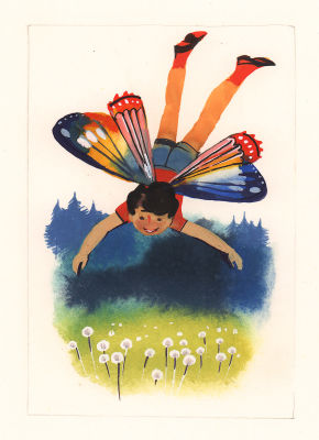 Гуревич Б.А. Полет. Оригинал иллюстрации к книге Е. Велтистова "ГУМ-ГАМ". Москва, Советская 