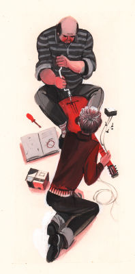 Гуревич Б.А. Ремонт гитары. Оригинал иллюстрации к книге А. Ампелонова "Специальный приз" 1980 