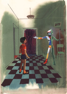 Гуревич Б.А. Сквозь стену. Оригинал иллюстрации к книге Е. Велтистова "ГУМ-ГАМ". Москва 