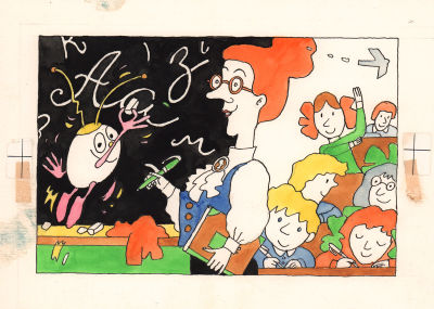 Дмитрюк В.А. Учительница. Оригинал иллюстрации к детскому журналу "Мурзилка". №8, 1985 г. 