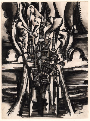 Добрицын А.И. Замок. Оригинал иллюстрации к книге Я. Петерс "Стихотворения". Москва : Сов. 